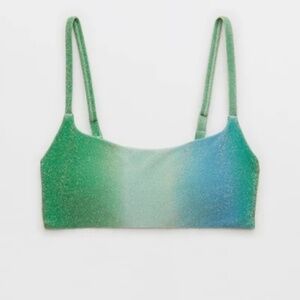 aerie sparkle straight scoop bikini top in elite blue